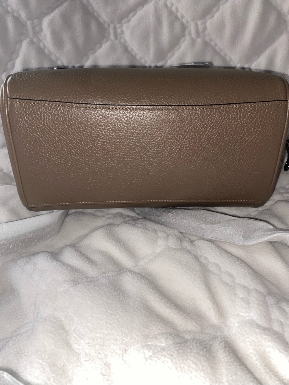 Pebbled Leather Satchel in Taupe with Top Handles - Picture 5 of 7